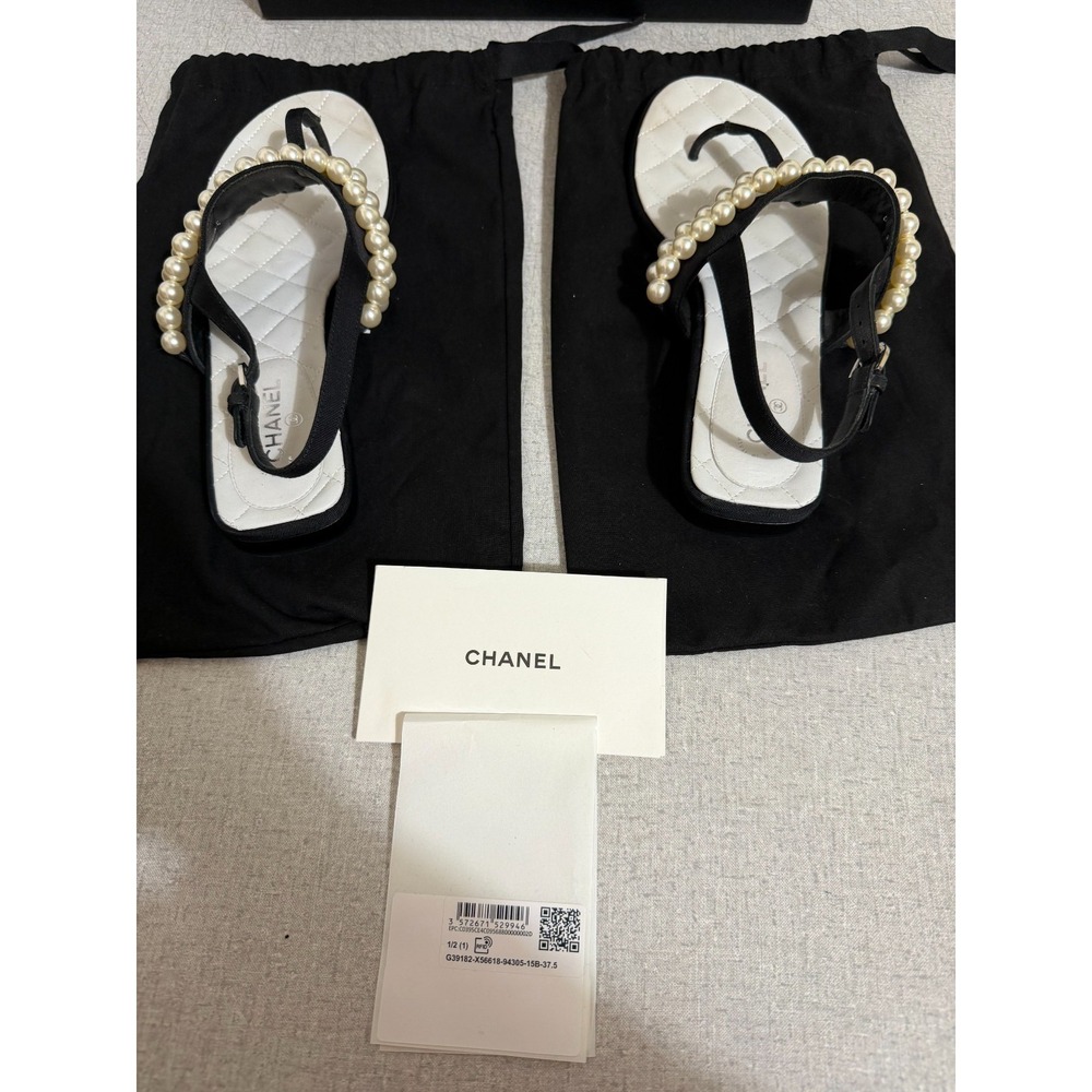 Chanel Women's US Size 7 Black with Pearls Flat Buckle Thong Sandals $1,250 - Picture 14 of 16
